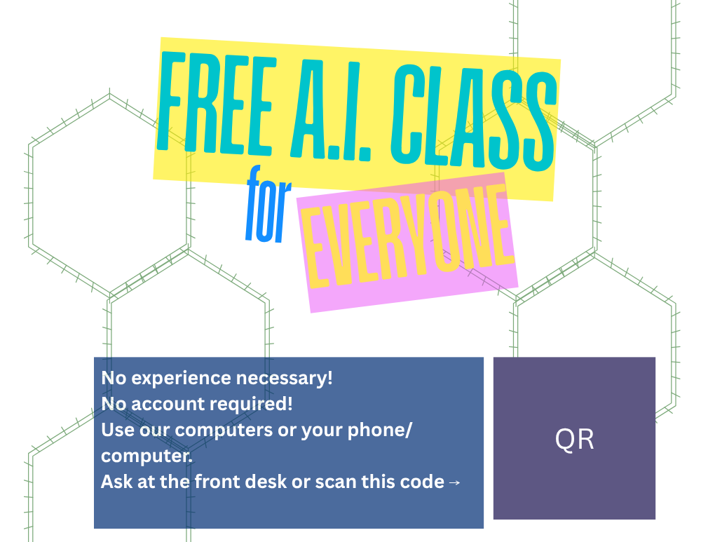 80s style flyer: Free AI Class for EVERYONE and fine print.