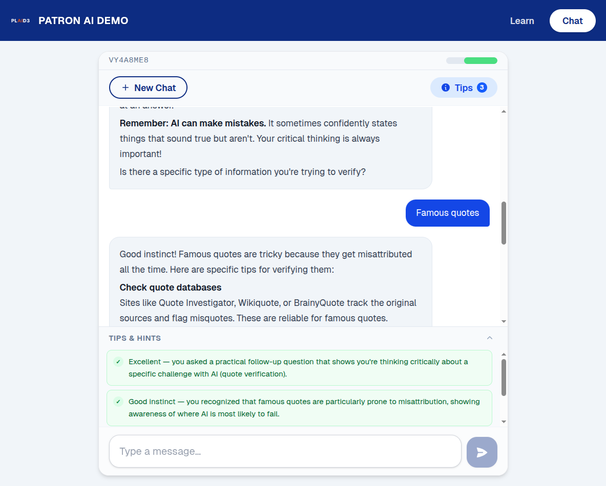 screenshot of a modern AI chatbot interface