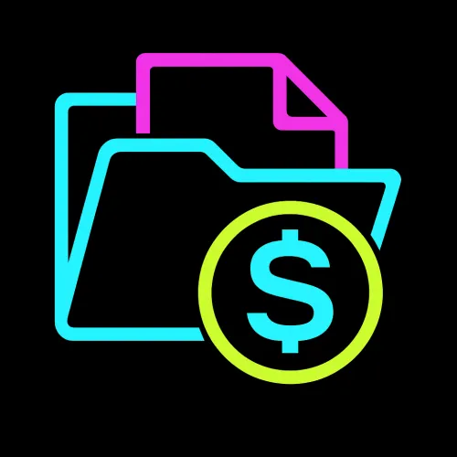 folder and document with prominent dollar sign symbol on top