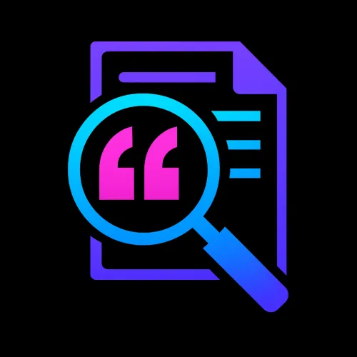 quotation marks in a magnifying glass